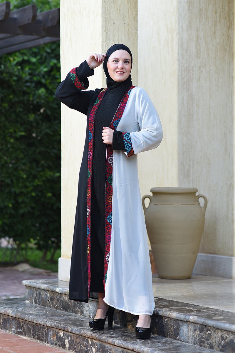 عباية روفان - شيفون أبيض و أسود