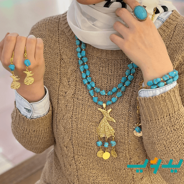 طقم فيروزه بحجر الچيران - مطلي بماء الذهب