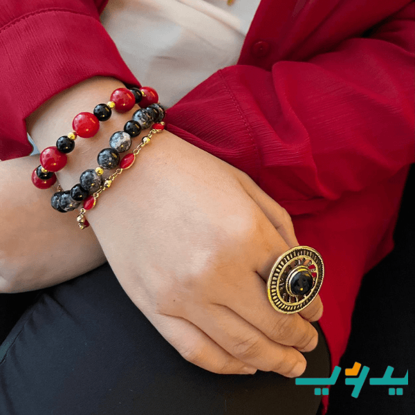 طقم النجمه الذهبية بالعقيق - مطلي بماء الذهب