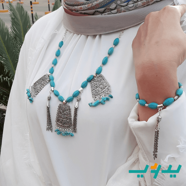 طقم فاطيما بالفيروز - مطلي بماء الفضه