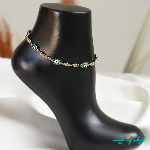 خلخال العين الخضراء – عقيق أخضر و مطلي بماء الذهب (7561853698262)