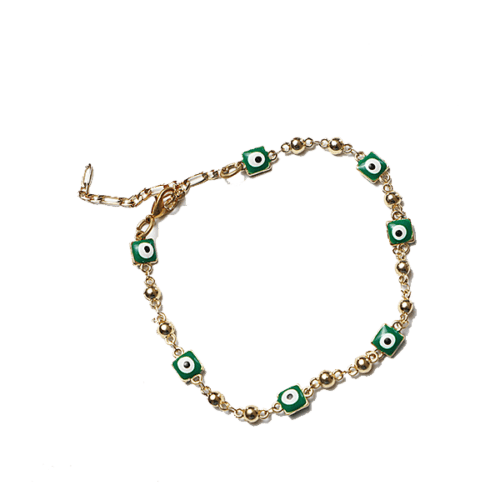 خلخال العين الخضراء – عقيق أخضر و مطلي بماء الذهب (7561853698262)