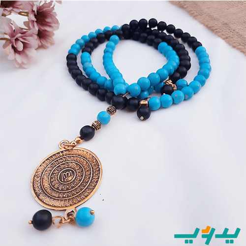 مسبحة باللون الفيروز و الأسود مطعمة بدلاية من النحاس (7718928679126)