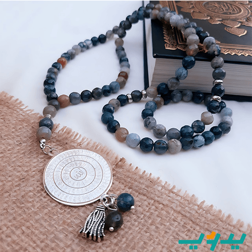 مسبحة عقيق ملون مطعمة بدلاية من النحاس (7718929694934)