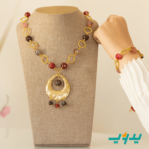 طقم عربي أصيل – عقيق ملون و مطلي بماء الذهب (7548391981270)
