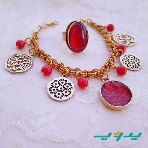 طقم ريناد العصري – عقيق أحمر مطلي بماء الذهب (7549183557846)