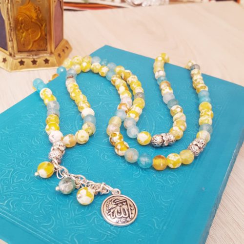 مِسبحة “الحمد” – عقيق أصفر و مطلية بماء الفضه (7550719623382)