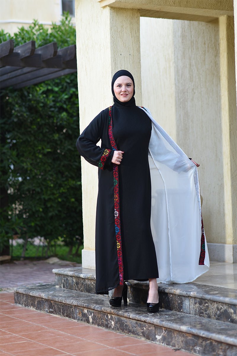 عباية روفان - شيفون أبيض و أسود