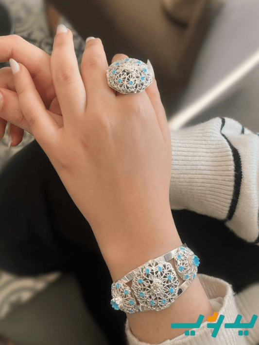 طقم زهور الفيروز – مطلي بماء الفضه