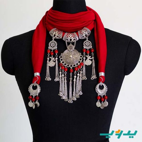 شال رقبة بعقد درويش الآصالة – أحمر و دلايات العقيق (7550517575894)
